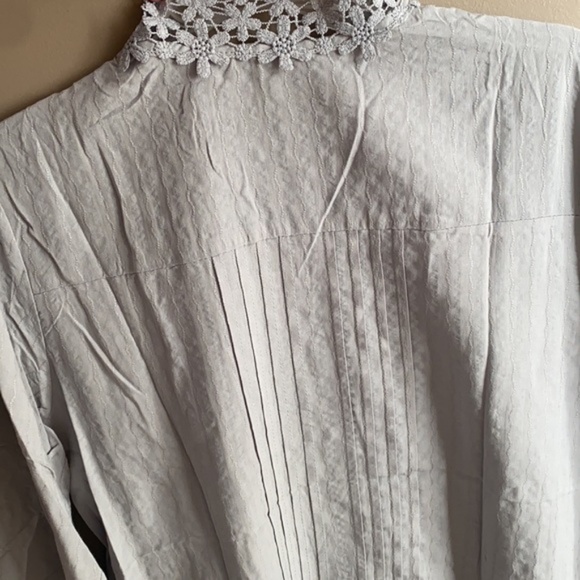 Gray Bohemian Lace Crochet Button Front Blouse - Picture 4 of 4
